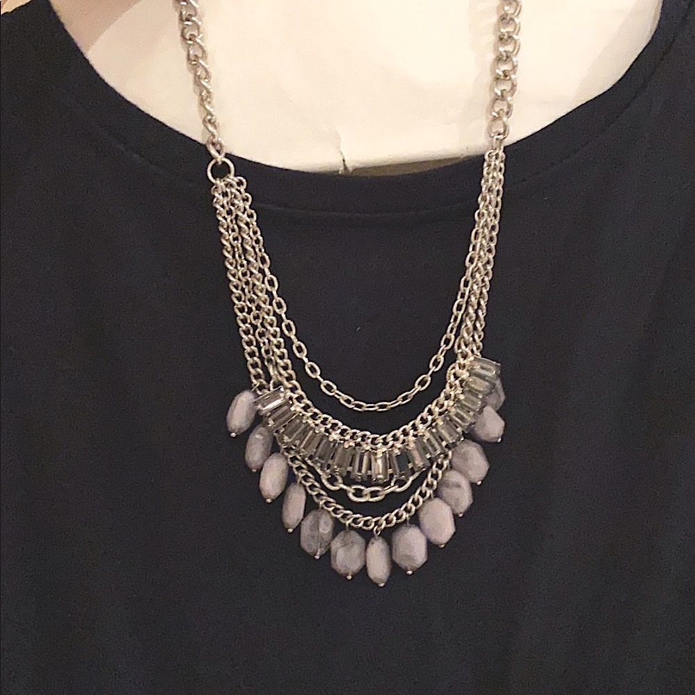 Banana Republic Silver Necklace with grey stones